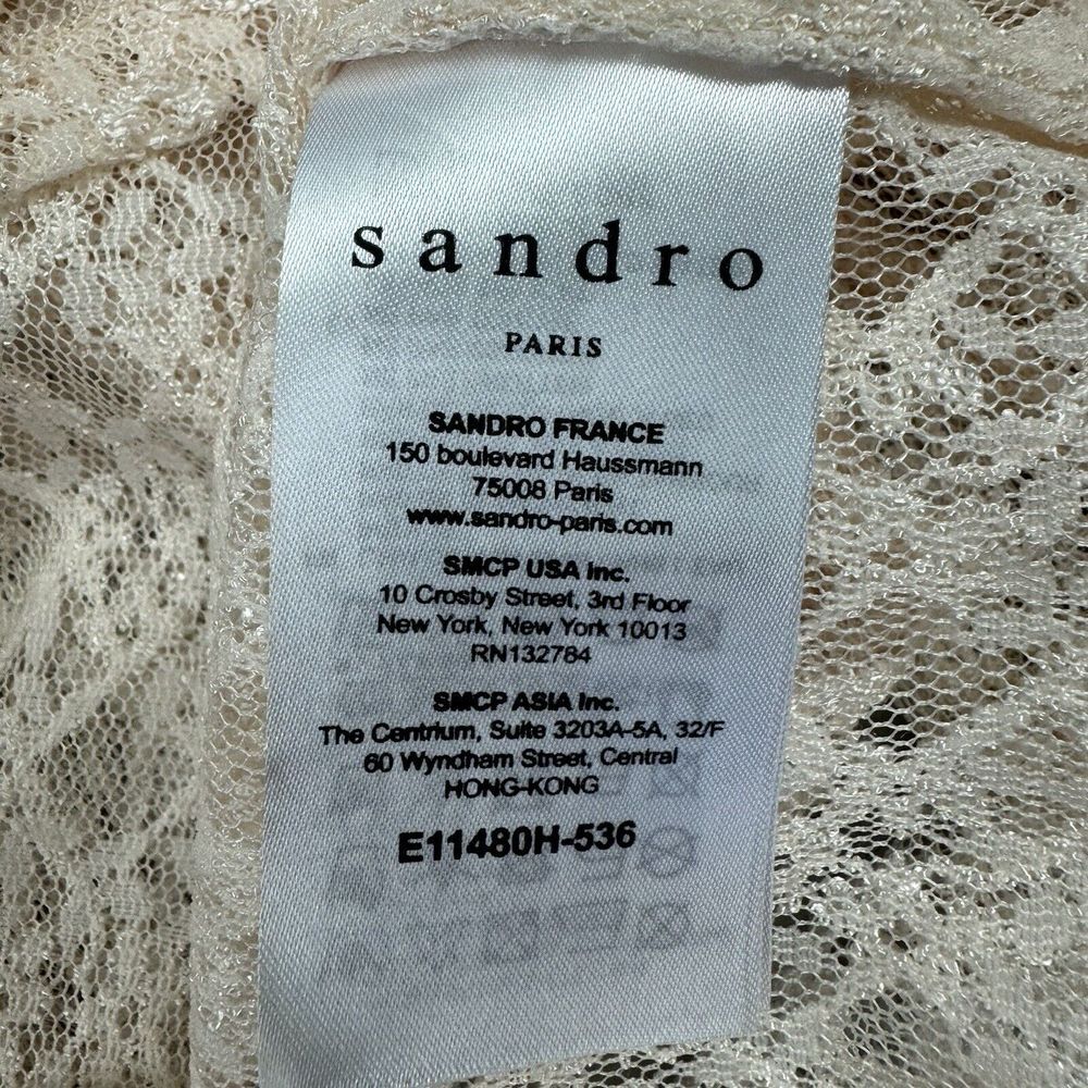 Sandro Paris Women's Cream Lace Eyelet Blouse Mock Neck Ruffle Sleeve Sz 1‎ US S - Picture 5 of 9